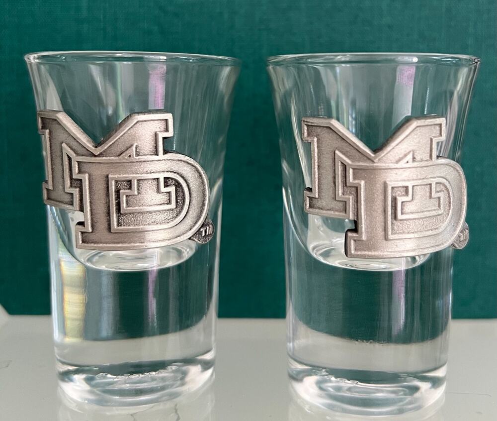 Vintage, Rare, NHL, Mighty Ducks of Anaheim, 2 Pewter Decor Shot Glasses MD Logo